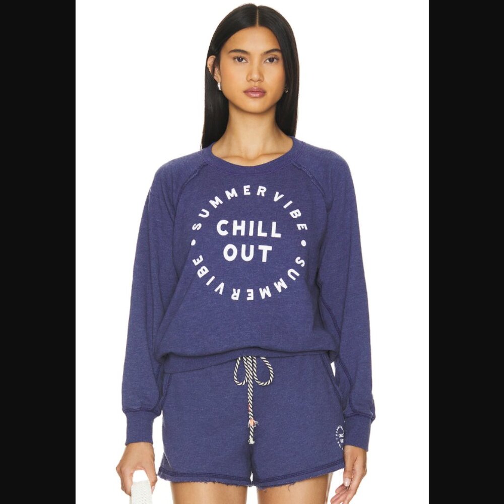 Anthropologie Sundry Chill Out Raglan Sweatshirt in Navy Medium NEW NWT